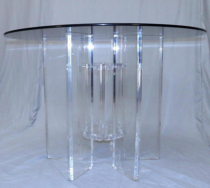 Heavy Massive Lucite Base Round Bronze Smoked Glass Top Dining Conference Table
