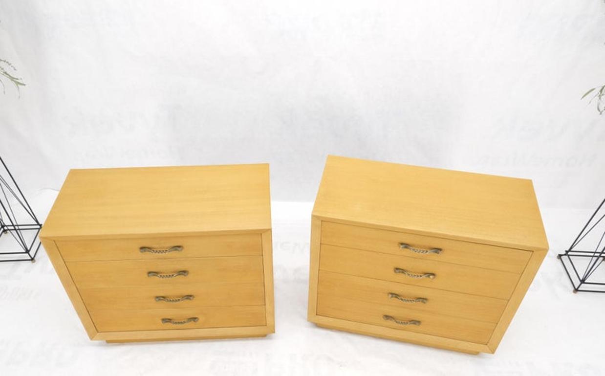 Pair Mid Century Modern Mahogany Twisted Solid Brass Pulls Bachelor Chests  MINT