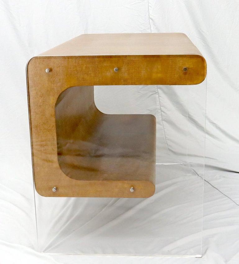 Lucite Base Faux Snake Skin Sculptural Shape One-Drawer Writing Table Desk