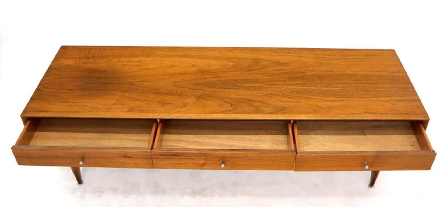 Glenn of California Atr. Walnut Three Drawers Coffee Table on Sculpted Legs