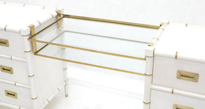 Pair of White Lacquer Brass Hardware Bachelor Chest with Suspended Brass Vanity