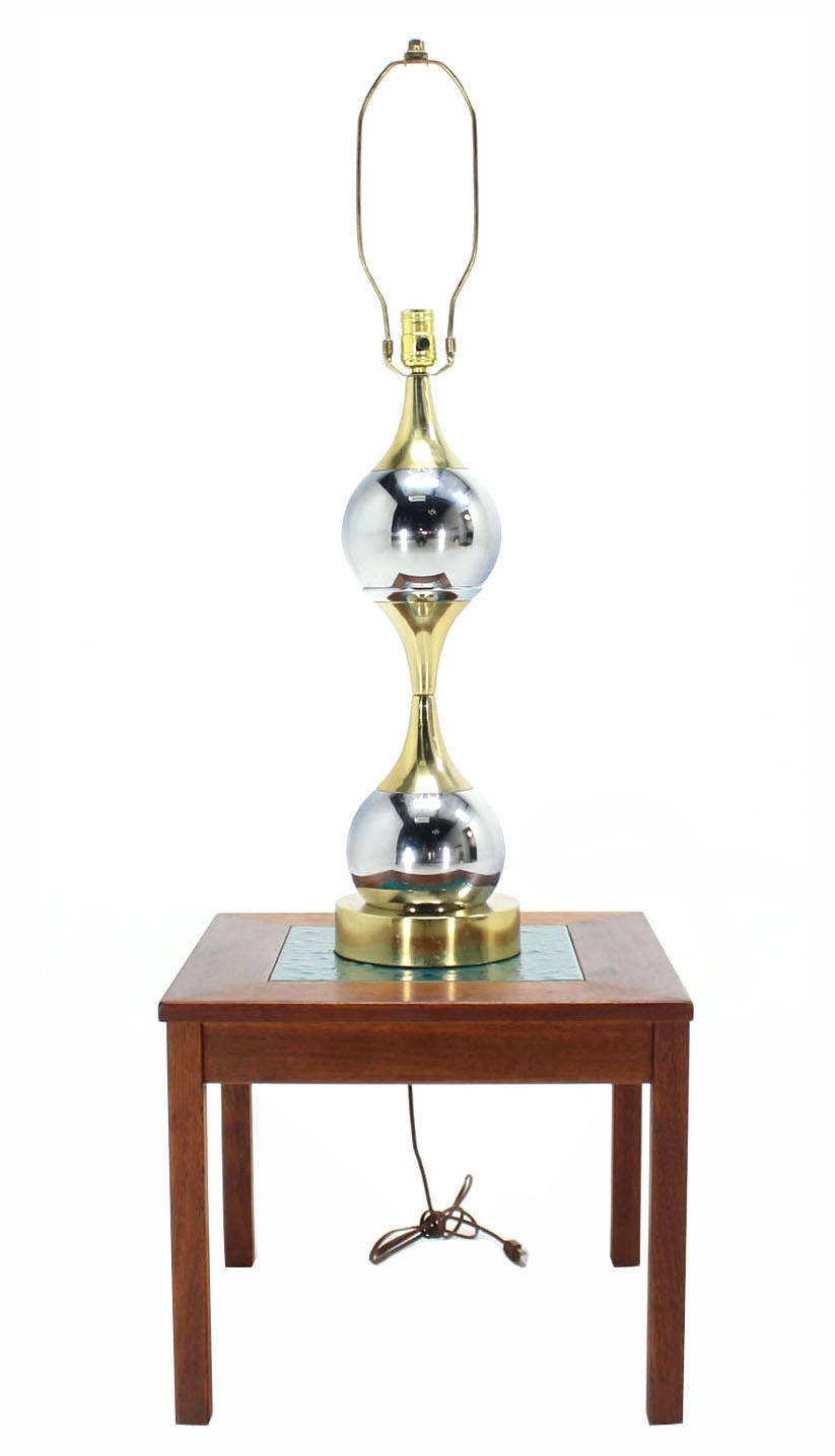 Chrome Globe and Brass Table Lamp
