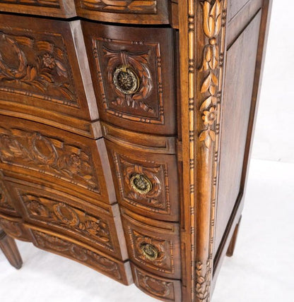 Pair Antique Marble Top Finely Carved 3 Drawers Brass Pulls Bachelor Chests MINT