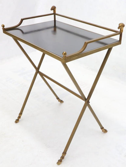 Chrome and Brass X Base Console w/ Gallery Rams Heads Hoof Feet Black Lamiante