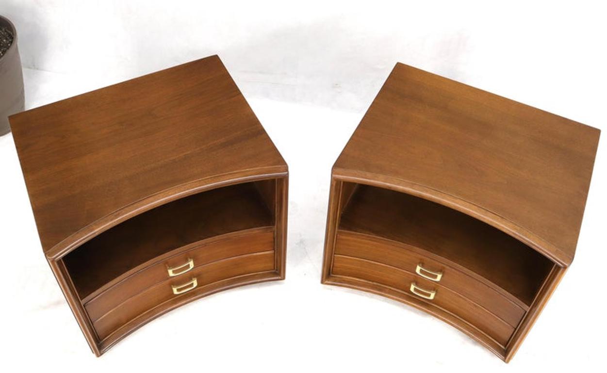 Pair of Paul Frankl Walnut Nightstands for Johnson Furniture Solid Brass Pulls