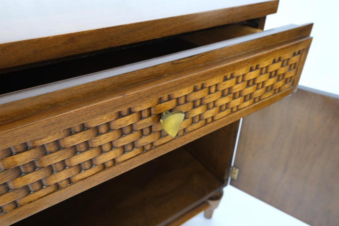 Heavy Turned Solid Walnut Legs Floating Lattice Ornament 1 Drawer Nightstand