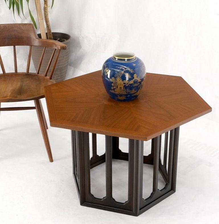 Widdicomb Hexagon Light Walnut Top Center Lamp Side Table Stand Espresso Base