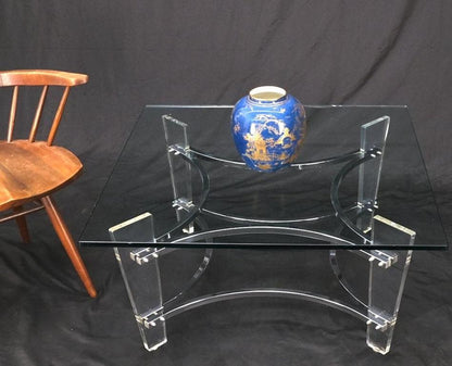 Charles Hollis Jones Lucite Chrome Square Glass Top Coffee Center Table