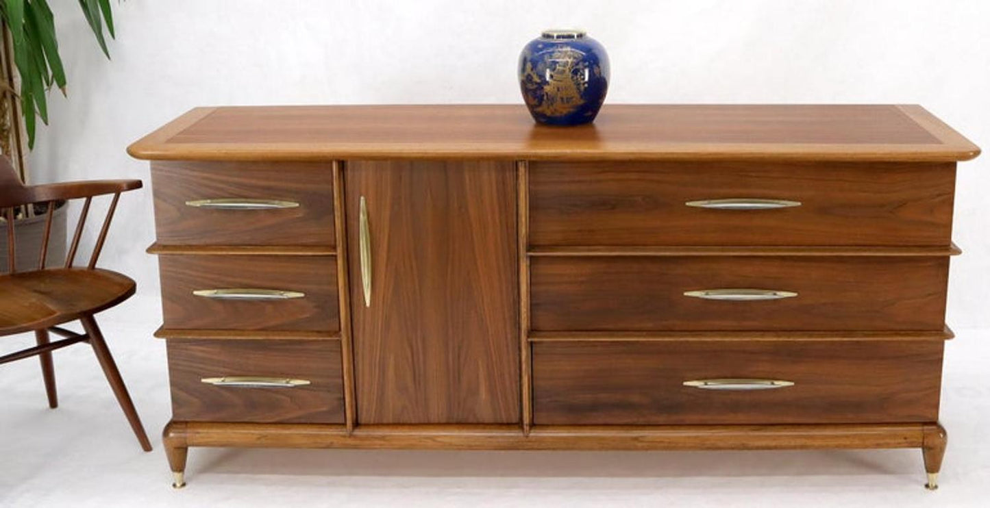Sculptural Walnut Mid-Century Modern Long Dresser Credenza