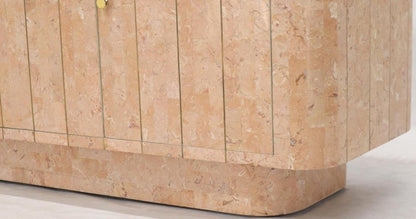 Rounded Corners Tessellated Stone Brass Inlay 4 Doors Credenza Cabinet
