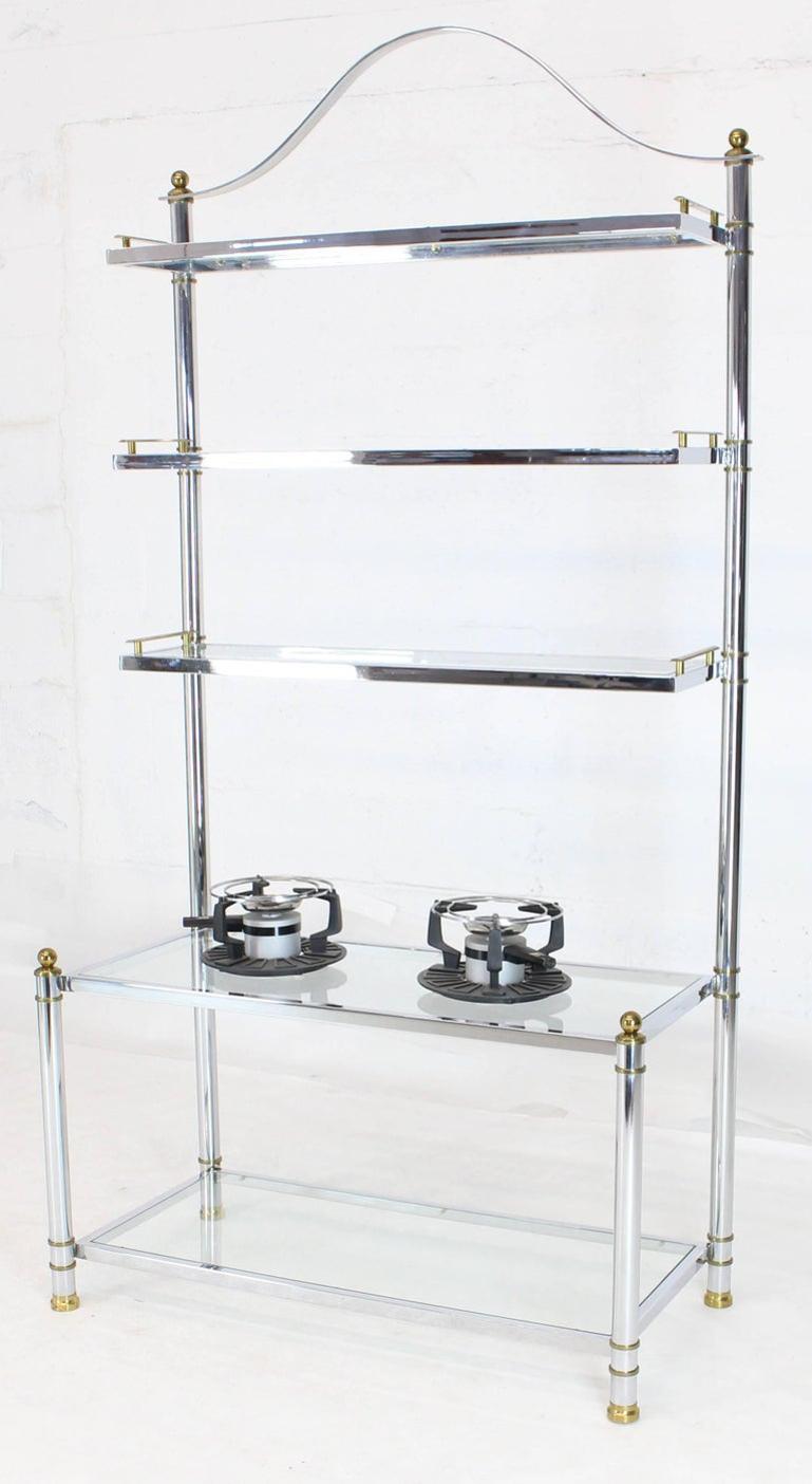 Chrome Brass Glass Mid-Century Modern Bakers Rack Étagère