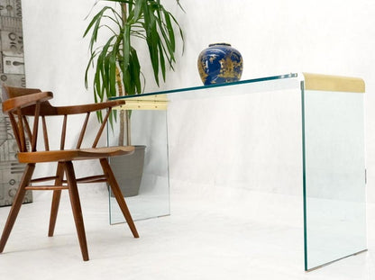 Thick Glass Bracket Shape Console Sofa Table Pace Collection