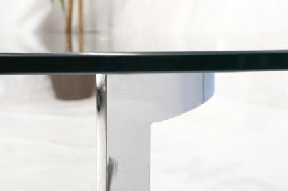 Round Glass Top Crome Interlocking Half Circle Shape Figures Base Coffee Table