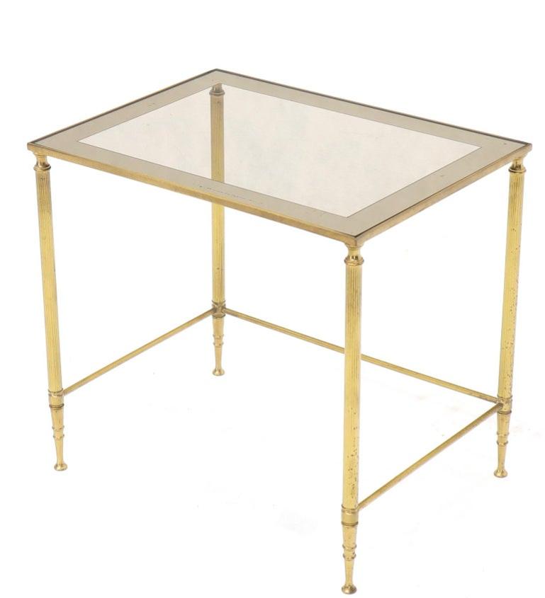 Set of 3 Brass Mirrored Border Glass Tops Nesting Stacking Tables