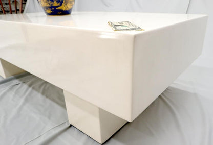 Mid Century Modern Double Pedestal Thick Cream Off-White Lacquer Coffee Table