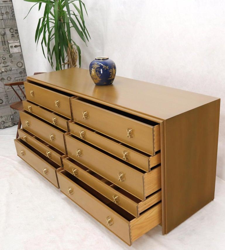 Paul Frankl for Johnson Furniture 10 Drawer Double Dresser Solid Brass X Pulls