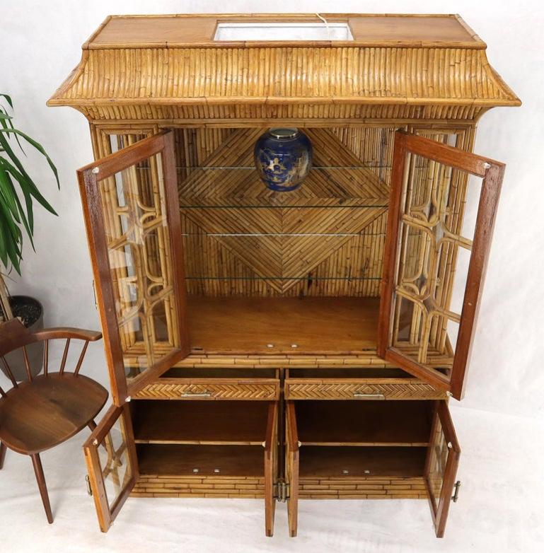 Oriental Asian Style Bamboo Rattan Hutch Buffet Display Cabinet Curio Sideboard