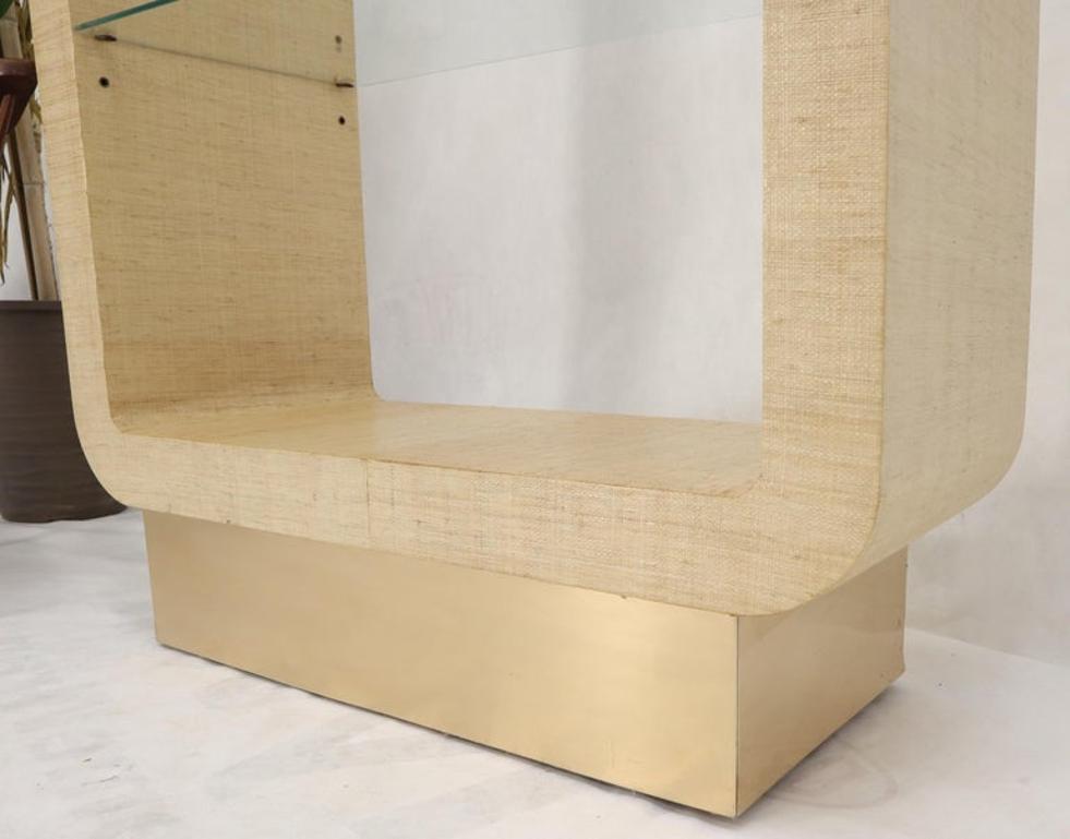 Raffia Cloth Finished Rounded Angles Étagère Display Unit Glass Shelves