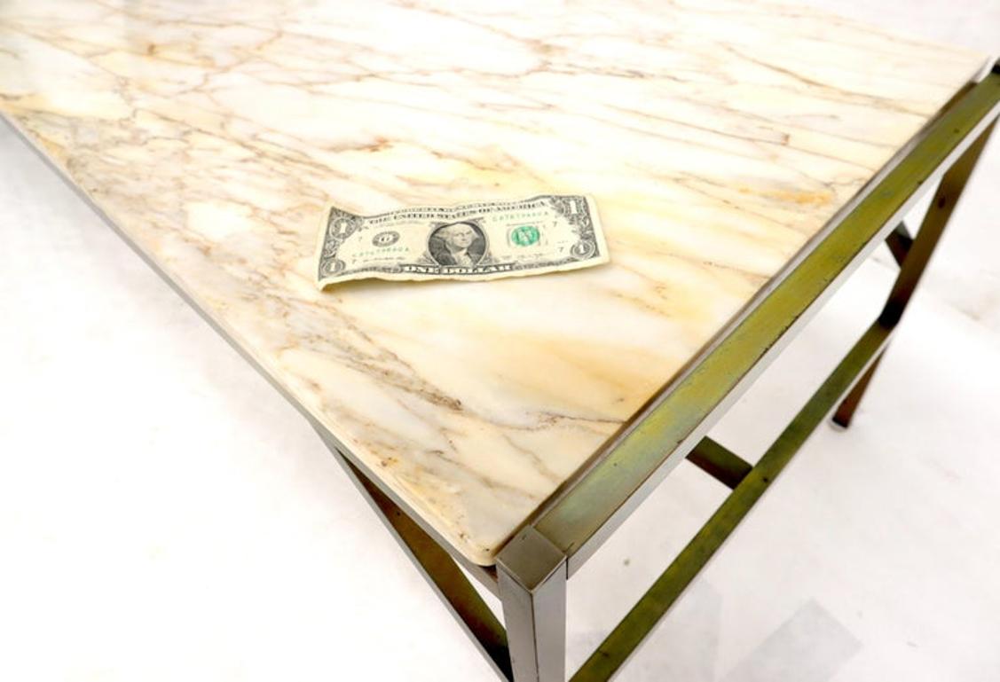 Brass Frame Marble Top Rectangular Coffee Table McCobb Attributed