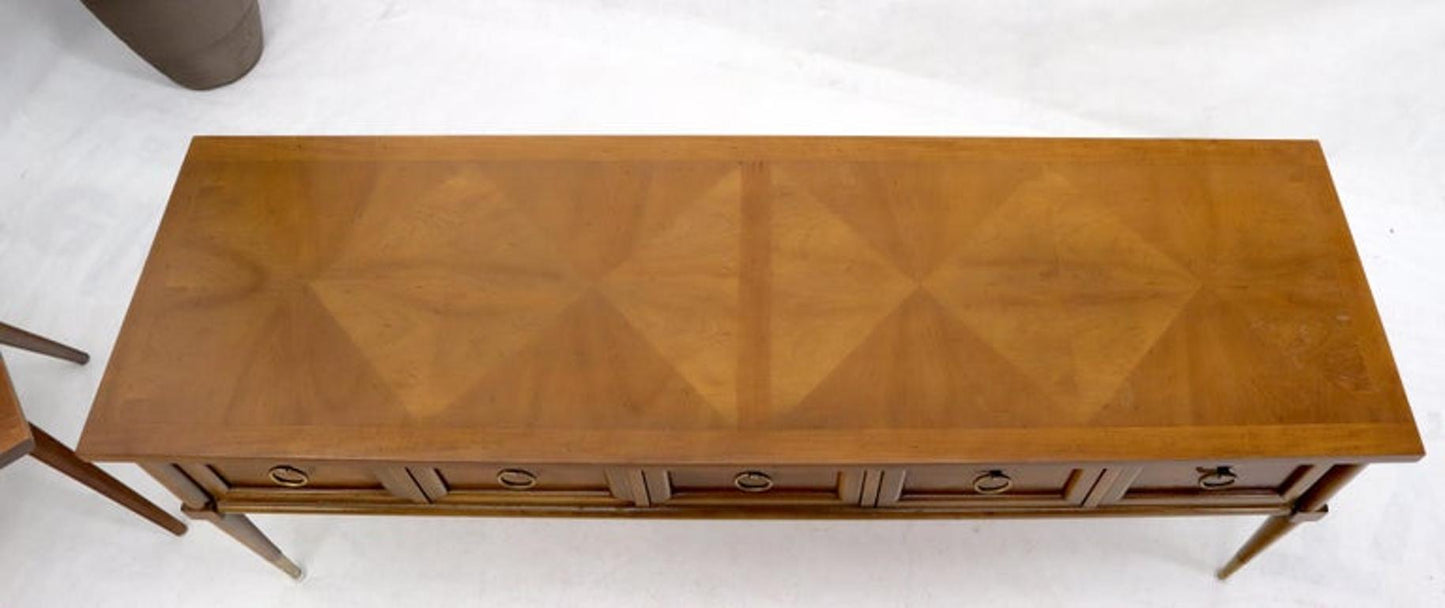 Mid-Century Modern Long Low Profile Credenza with Round Ring Drop Pulls