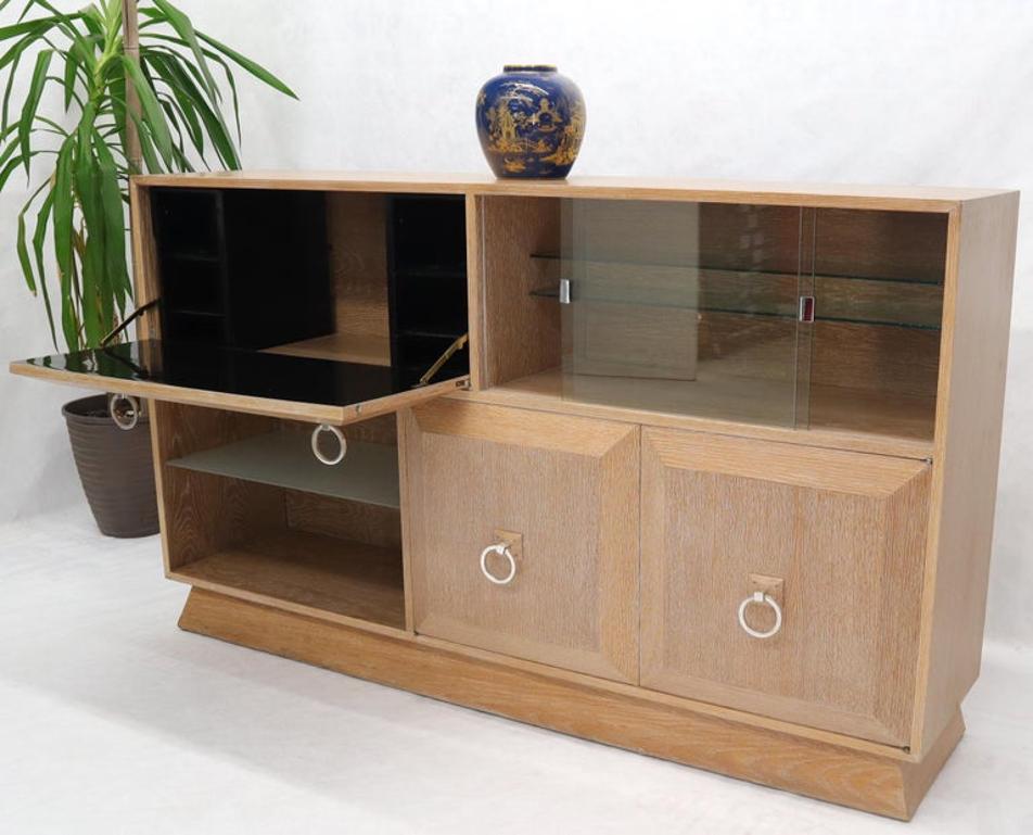 Cerused White Wash Oak Drop Front Secretary Desk Bookcase Credenza
