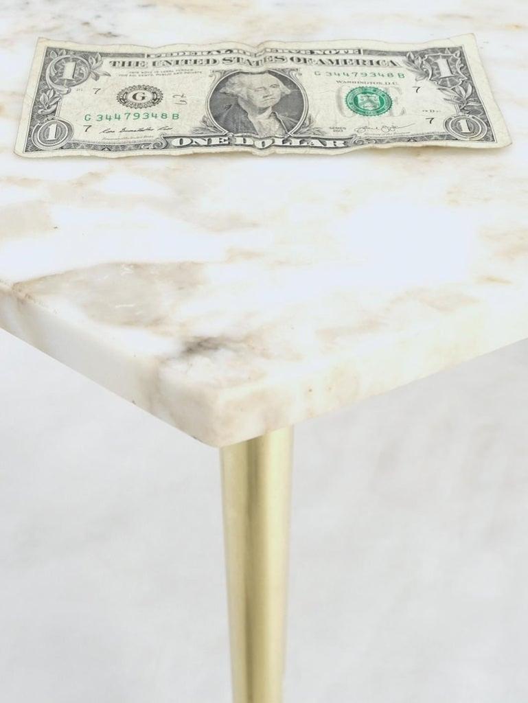 Pair of Asymmetrical Wedge Two Tier Marble Top Tapered Brass Legs Side End Table