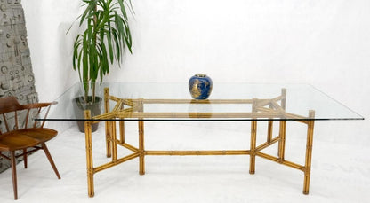 Large Bamboo & Leather Frame 3/4" Thick Glass Top Dining Conference Table