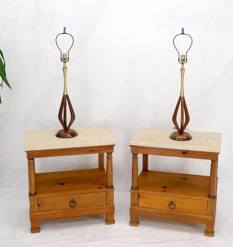 Pair of Oiled Sculptural Walnut Mid-Century Modern Table Lamps