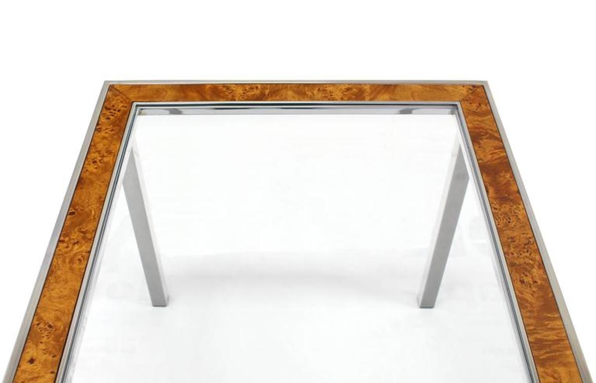 Chrome Burl Wood Glass Square Side Table
