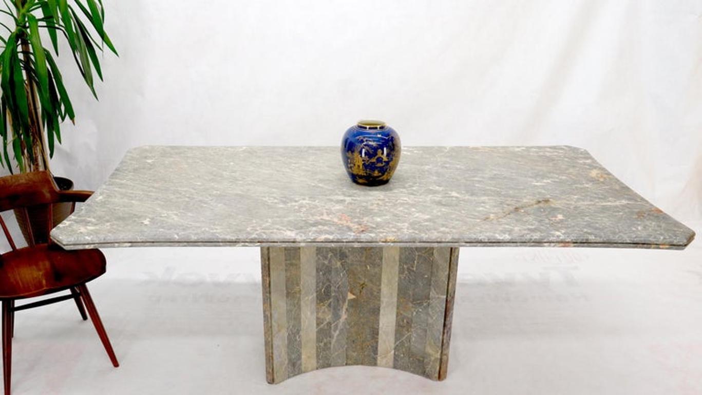 Rectangle Concave Shape Large Marble-Top Single Pedestal Dining Conference Table