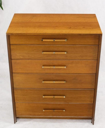 John Stuart Honey Amber Maple High Chest 6 Drawers Dresser Cabinet Wooden Pulls