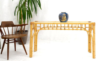 Bamboo Frame Glass Top Console Table w/ Figurative Brass Supports