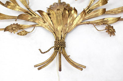 Gilded Metal Leaf and Flower Wall Sconce Light Fixture