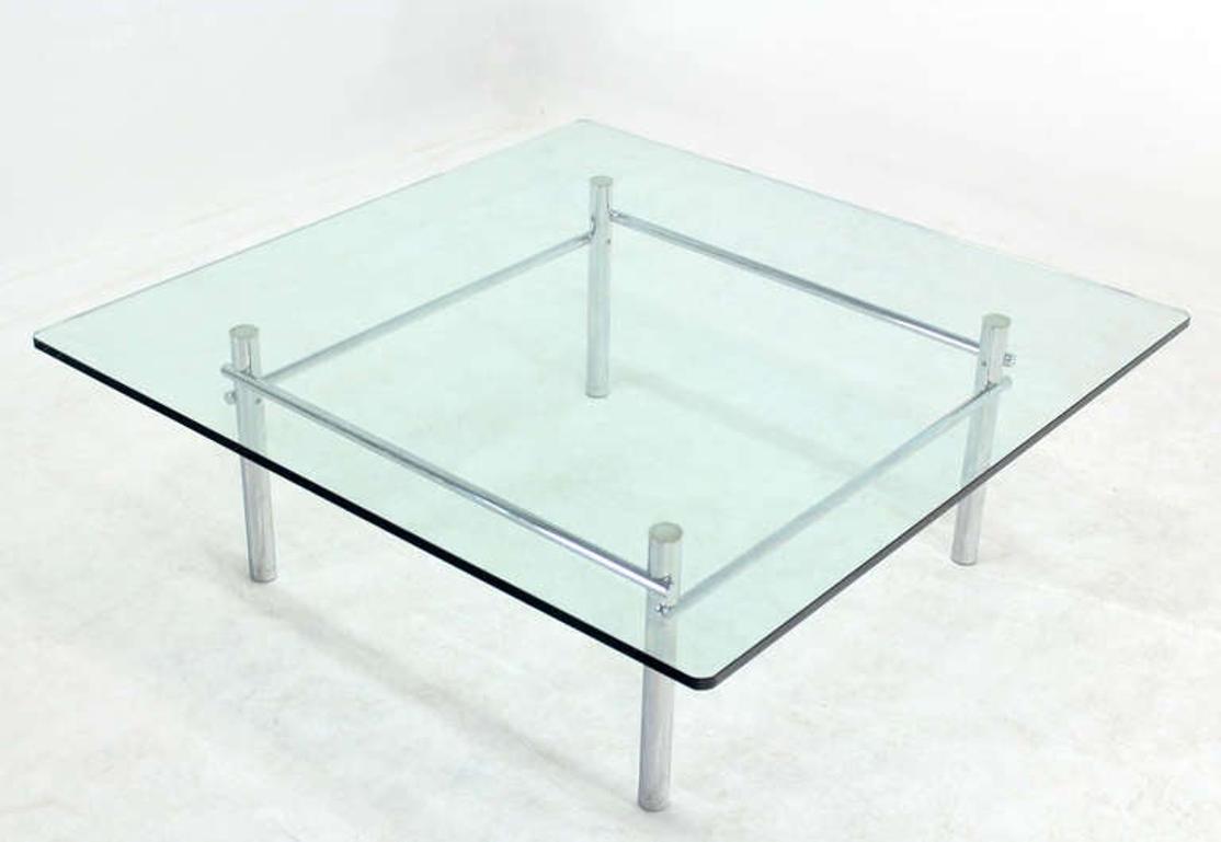 Solid Chrome Base with Heavy Steel Bars and Square Glass-Top Coffee Table