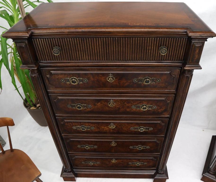 Pair of Tall 6 Drawers Burl Wood Dressers