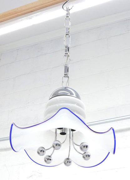 Blown Milk Glass and Chrome Midcentury Light Fixture