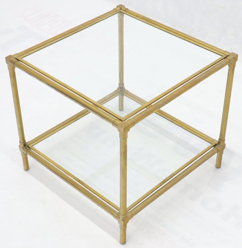 Heavy Machined Brass Glass Top Cube Shape Side Coffee Table