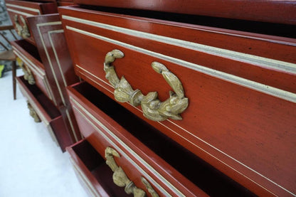 Directoire Style Blood Tomato Red Lacquer Super Heavy Solid Brass Pulls Dresser