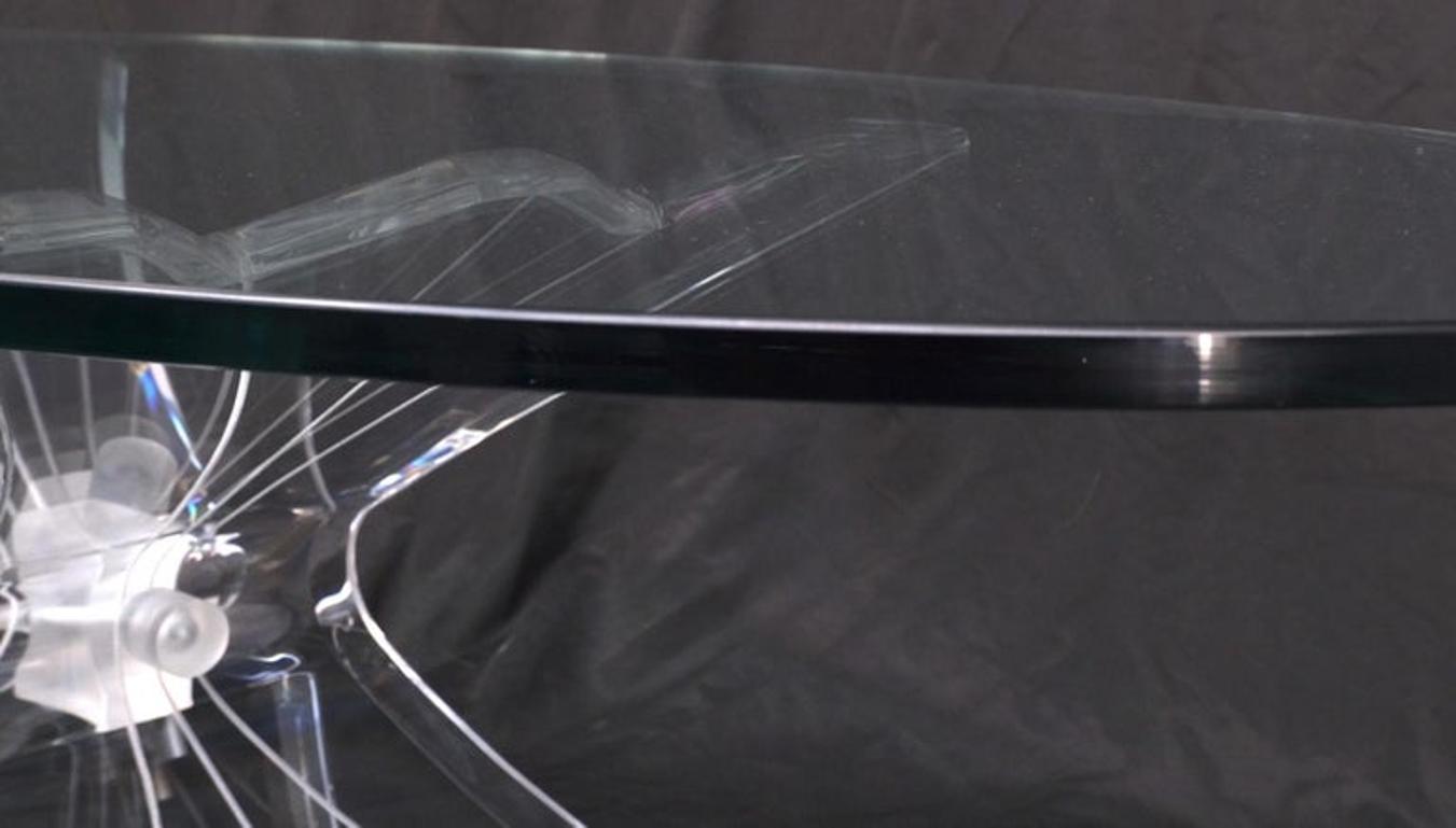 Lucite Bow Tie Butterfly Wing Shape Base Oval Glass Top Mid Century Coffee Table