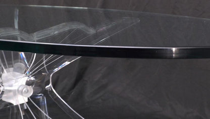 Lucite Bow Tie Butterfly Wing Shape Base Oval Glass Top Mid Century Coffee Table