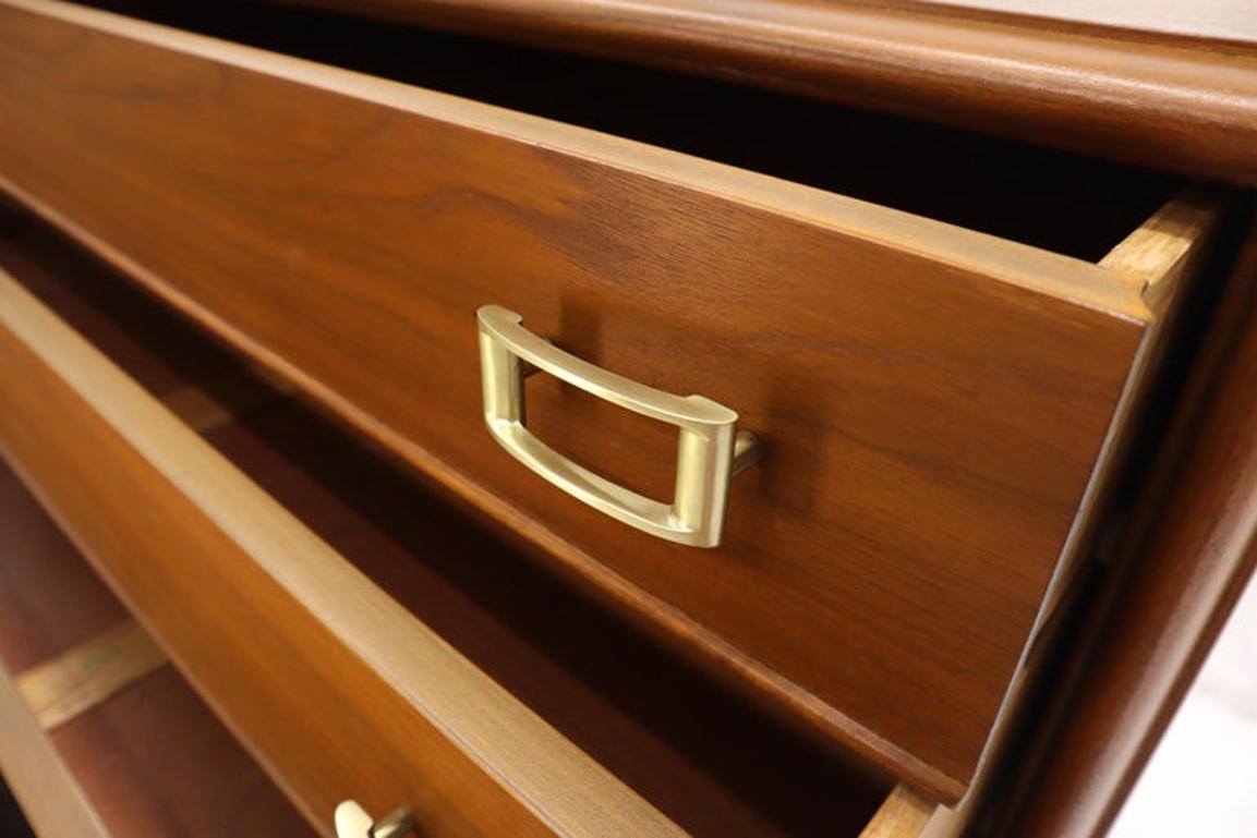 Restored Six Drawers Paul Frankl American Walnut Solid Brass Buckle Shaped Pulls