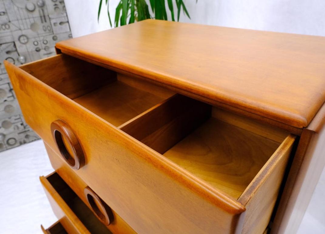Russel Wright Solid Maple Art Deco Round Pulls 4 Deep Drawers High Chest Dresser