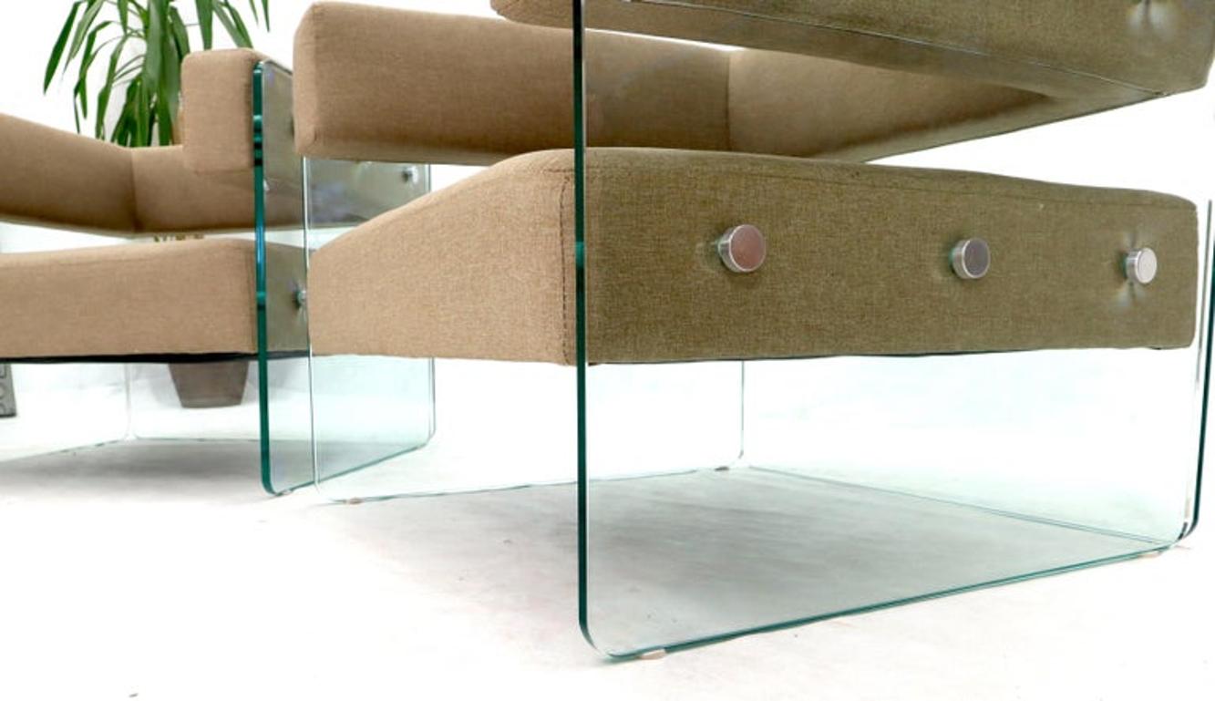 Pair of Glass Panels Frames Cube Shape Lounge Chairs