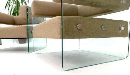 Pair of Glass Panels Frames Cube Shape Lounge Chairs