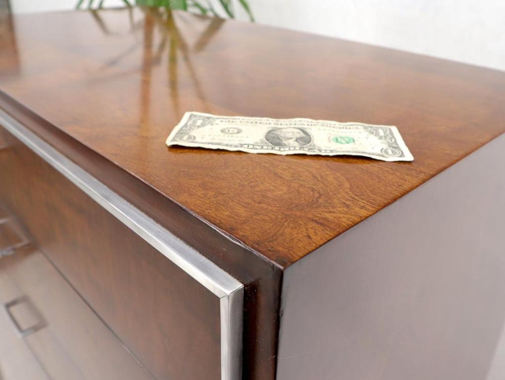 Seven Drawers Burl Wood Chrome Metal Bezel High Chest Dresser by John Stuart