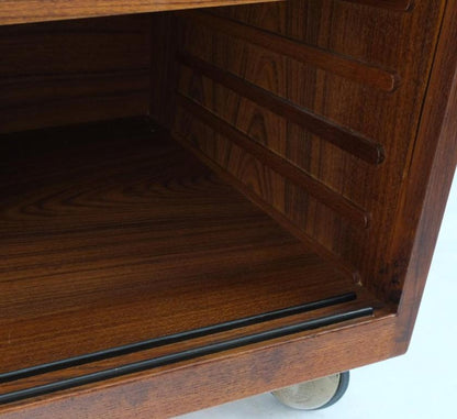 Teak Danish Modern Petit Serving Credenza on Wheels Bar Liquor Cabinet Dresser