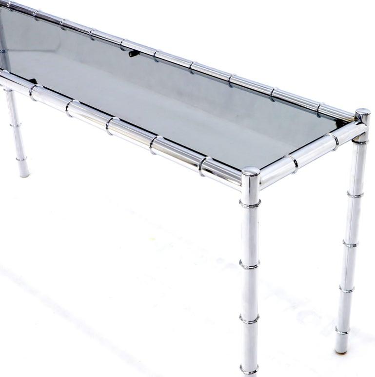 Faux Chrome Bamboo Smoked Glass Console Sofa Table