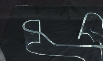 Thick Bent Lucite Organic Shape Base Rectangle Glass top Coffee Table