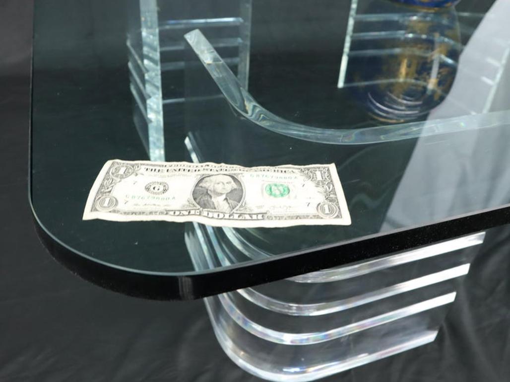 Large Wide Rectangle Rounded Corners Thick Glass Coffee Table