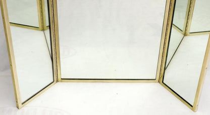 Trifold Brass Wall or Freestanding Dresser Top Mirror